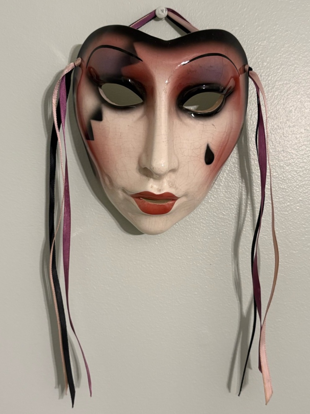 Vintage 1988 Clay Art San Francisco Comedy Mask Teardrop Ceramic Wall Art Deco